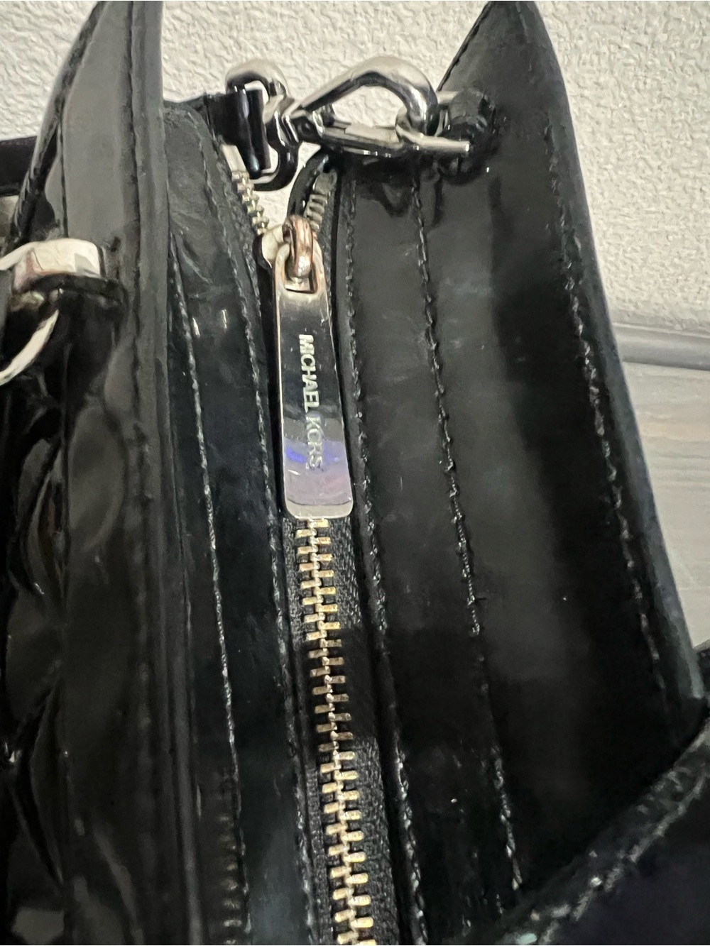 Michael Kors Black Quilted Patent Satchel with Turn-Lock - Picture 6 of 9